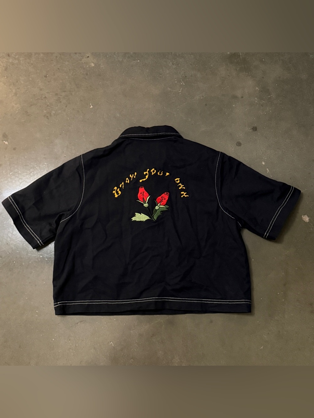 Lazy Oaf Black Cropped Zip Polo Collar Red Rose Patch Grow Your Own S Embroidery - Picture 8 of 8